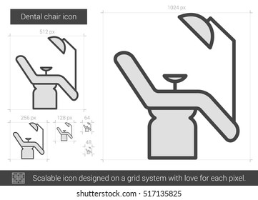 Dental chair vector line icon isolated on white background. Dental chair line icon for infographic, website or app. Scalable icon designed on a grid system.