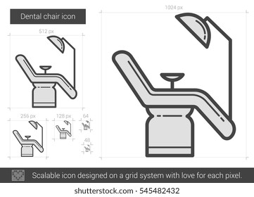 Dental chair vector line icon isolated on white background. Dental chair line icon for infographic, website or app. Scalable icon designed on a grid system.