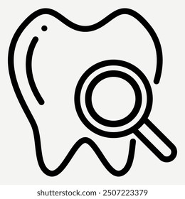 Dental check icon, illustration of teeth and magnifying glass suitable for dental health check symbols, dentist clinics, and infographics about teeth.