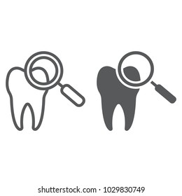 Dental check up line and glyph icon, stomatology and dental, magnifying sign vector graphics, a linear pattern on a white background, eps 10.