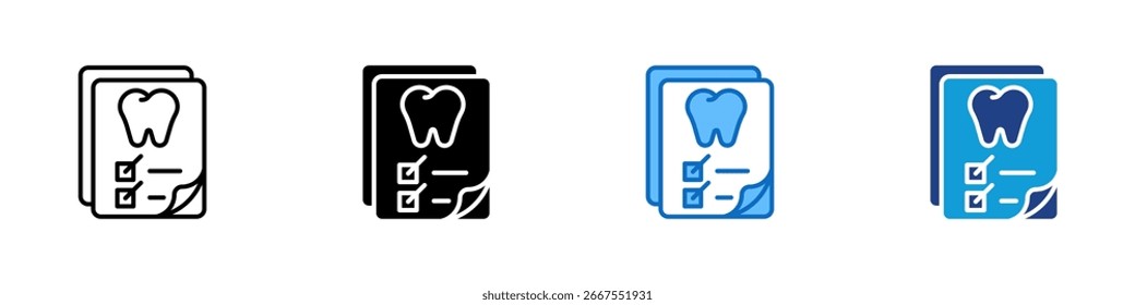 Dental Checklist Multiple Style Icon Vector Design - Checkliste mit einem Zahnsymbol, die zahnärztliche Untersuchung, Behandlungsplanung und Mundpflege Aufgaben darstellt