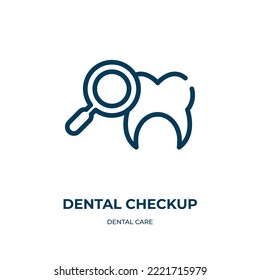Icono de chequeo dental. Ilustración vectorial lineal de la recolección dental. Esquema del vector de icono de chequeo dental. Símbolo de línea delgada para uso en aplicaciones web y móviles, logotipo, medios impresos.