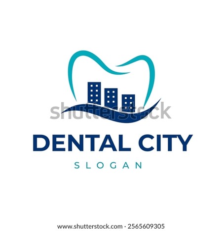 Dental City Logo with Simple Tooth Design and City Building Silhouette Can be used for Dental Clinic, Hospital