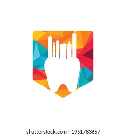 Diseño del logo vectorial de la ciudad dental. Signo dental de inspiración moderna con el diseño del logo de la ciudad de construcción.