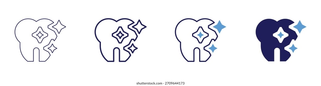 Icono de limpieza dental en 4 estilos diferentes. Línea delgada, línea, línea en negrita, duotono. Estilo duotono. Trazo editable.