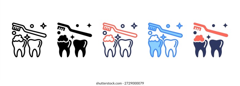 Conjunto de ícones de limpeza dental Coleção de estilos múltiplos