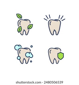 Dental cleaning line icon set. Protection and strengthening of tooth enamel. Fresh breath and healthy teeth concept. Vector illustration for web design and apps