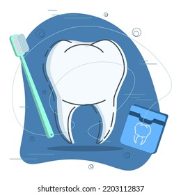 Limpieza dental con un estilo realista. Iconos del equipo dental. Ilustración vectorial colorida aislada en el fondo.