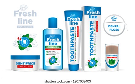 Dental cleaning tools. Oral care and hygiene products. Toothpaste, mouthwash, tooth powder.