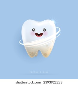 Dental cleaning and whitening tooth concept. comparison of clean and dirty tooth. dental health and oral hygiene poster for dentistry. examination tooth, whitening and repair. vector design.