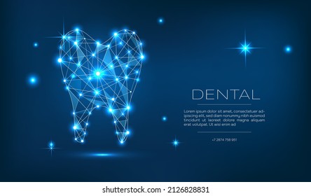 dental clinic advertising banner or flyer design, lowpoly glowing tooth image. Digital graphic illustration