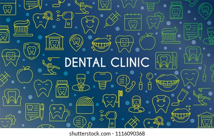 Dental Clinic banner. Design template with thin line icons on theme stomatology, hygiene and medicine. Vector illustration