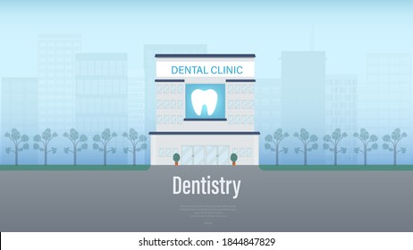 Dental Clinic Banner With Dental Office Building Flat Design Vector Illustration