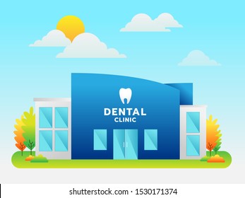 Dental Clinic Building With Background, Vector, Illustration.