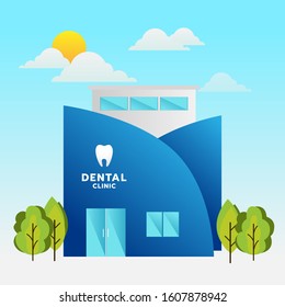 Dental Clinic Building With Background, Vector, Illustration.