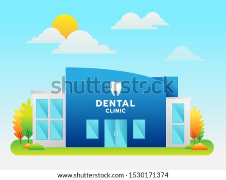Dental clinic building with background, vector, illustration.