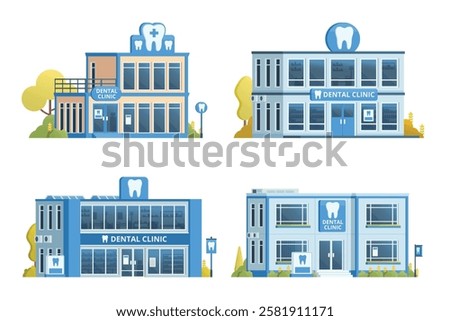 Dental Clinic Building Collection Vector Illustration. Fully Editable Elements.	