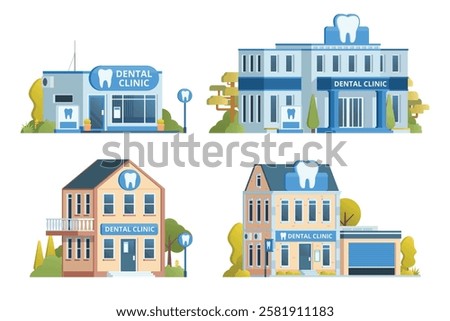 Dental Clinic Building Collection Vector Illustration. Fully Editable Elements.	