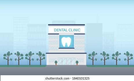 Dental Clinic Building Or Exterior In City Flat Design Vector Illustration