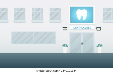 Dental Clinic Building Or Exterior In City Flat Design Vector Illustration