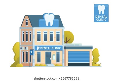 Dental Clinic Building Illustration. Editable Vector Element on White Background	