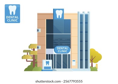 Dental Clinic Building Illustration. Editable Vector Element on White Background	