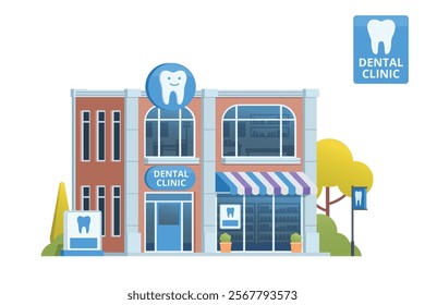 Dental Clinic Building Illustration. Editable Vector Element on White Background	