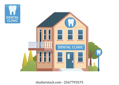 Dental Clinic Building Illustration. Editable Vector Element on White Background	