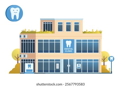 Dental Clinic Building Illustration. Editable Vector Element on White Background	