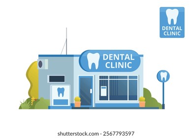 Dental Clinic Building Illustration. Editable Vector Element on White Background	