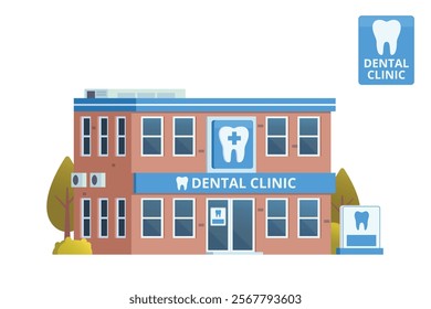 Dental Clinic Building Illustration. Editable Vector Element on White Background	