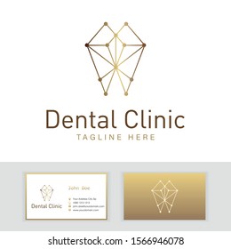 Dental Clinic Card with Tooth Logo. Dentist Office Oral Care. Dental Implants. Medical Vector Design Golden Tooth Logo. Premium Business Card Print Template. 