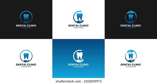 dental clinic, dental care logo design with gradient color. dental with hand combine