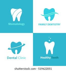 Dental clinic or care logo vector set. Design icons for dentist isolated from the background. Logo templates with teeth for stomatology. 