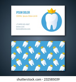 Dental Clinic Corporate Identity Template. Dentist Business Cards set. Vector illustration. Tooth with crown logotype design.