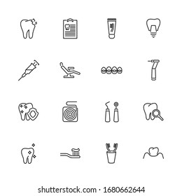 Dental Clinic, Dentist outline icons set - Black symbol on white background. Dental Clinic, Dentist Simple Illustration Symbol - lined simplicity Sign. Flat Vector thin line Icon - editable stroke