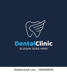 Dental clinic dentistry logo design with white teeth and wings illustration