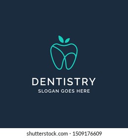Dental clinic dentistry logo design with blue apple teeth illustration