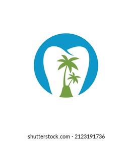 Dental clinic dentistry logo design. Dental logo with the concept of tropical island.