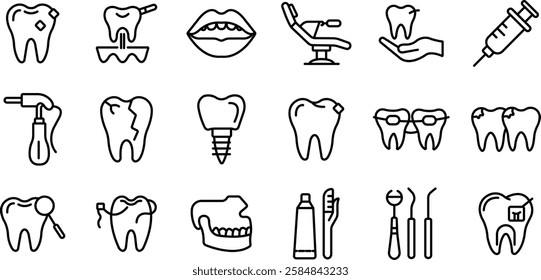 "Dental Clinic Doodle Illustration - Thin Line Stomatology Icons"