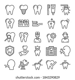 Dental clinic elements icon set. Outline icons collection. dentistry. orthodontics. oral health care. Simple vector illustration.