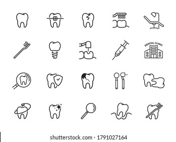 Dental clinic elements - thin line web icon set. Outline icons collection. Simple vector illustration.