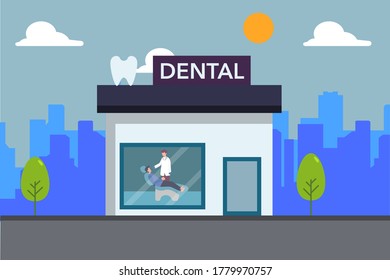 Dental clinic front vector concept, over the cityscape background