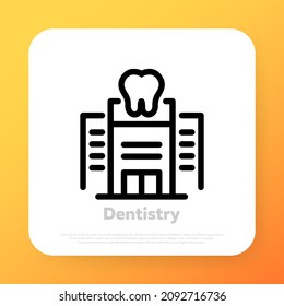 Icono de clínica dental. Odontología. Estomatología. Concepto de atención de la salud. Icono de línea de vector para negocios y publicidad.