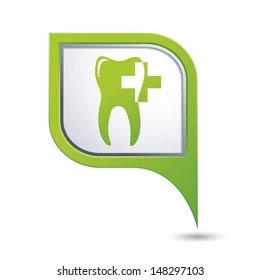 Dental clinic icon on green map pointer.