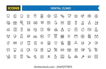 Dental clinic icon set. Outline icons pack. Editable vector icon and illustration.