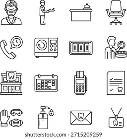 Conjunto de iconos de clínica dental - Ilustración vectorial del personal, equipo de recepción Outline Symbols.eps
