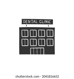 Dental Clinic Icon Silhouette Illustration. Dentist Building Vector Graphic Pictogram Symbol Clip Art. Doodle Sketch Black Sign.