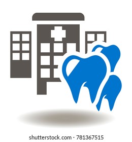 Dental Clinic Icon Vector. Teeth Building Illustration. Tooth Health Care Help Service Medically Accurate Logo. Dentistry Center Symbol.
