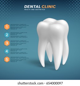 Dental clinic infographic with molar tooth icon. Vector illustration